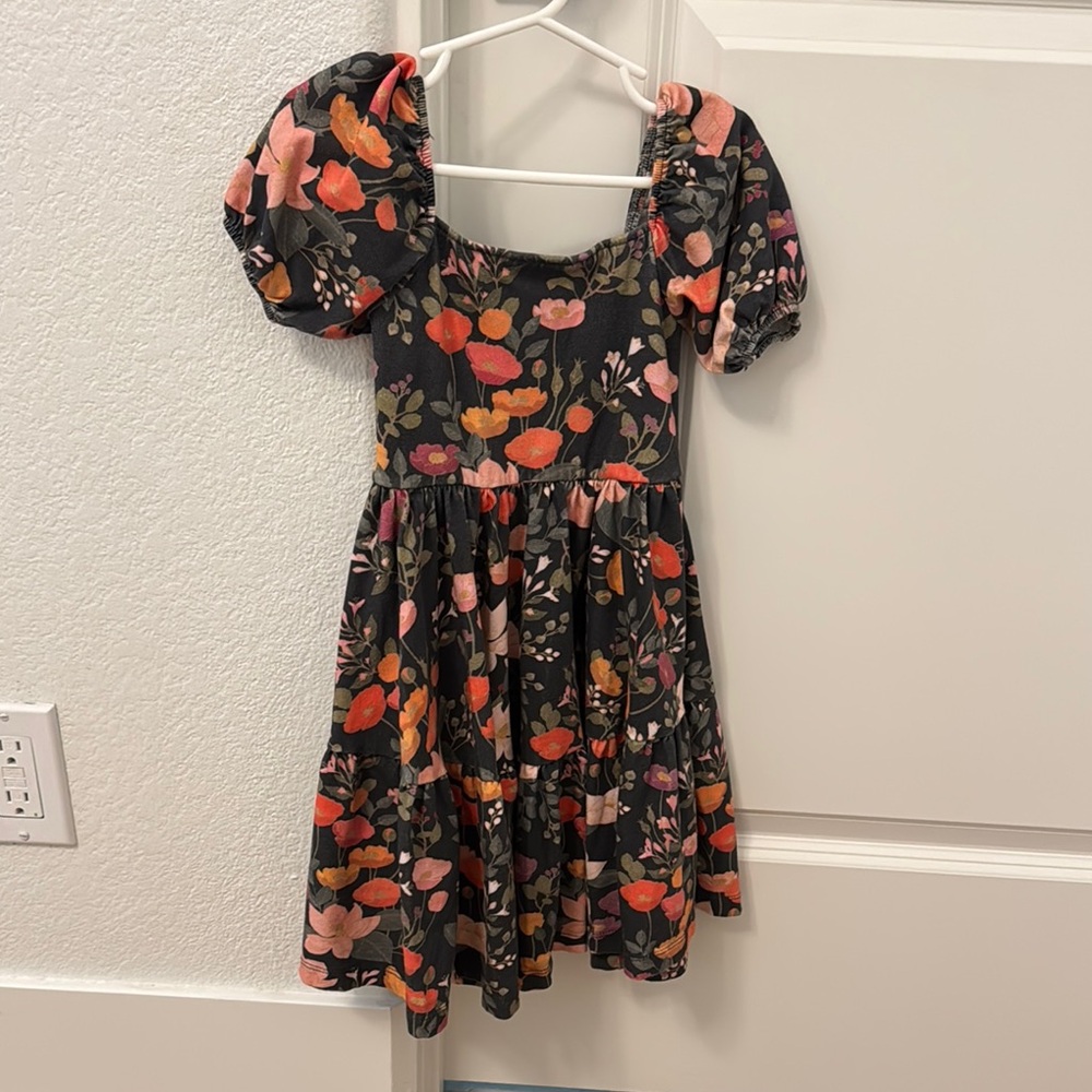 Orange and Pink Puff Sleeve Sundress with Square Neck